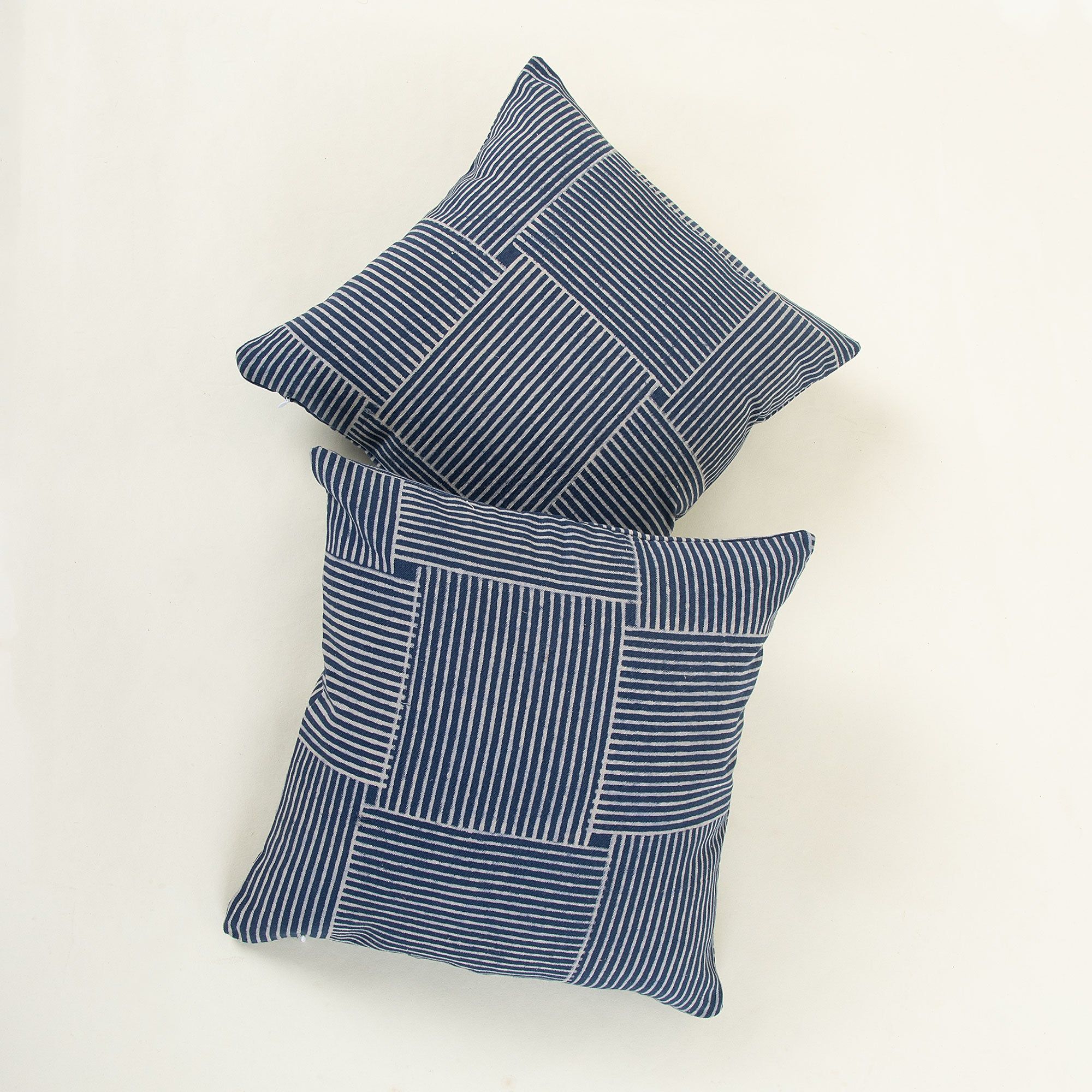 Hand Block Indigo Print Cotton Canvas Cushion Cover